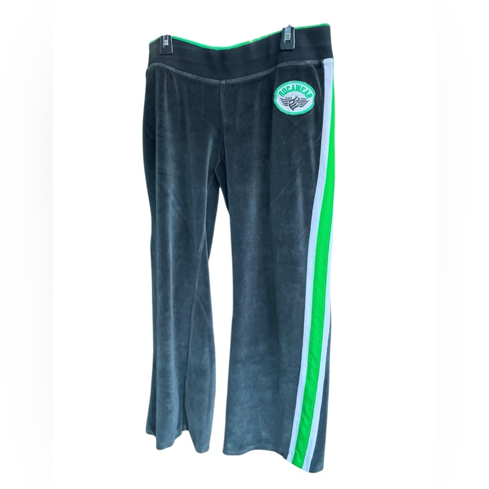 Vintage Rocawear Distressed Track Pants Green & Black Velour Juniors‎ Medium